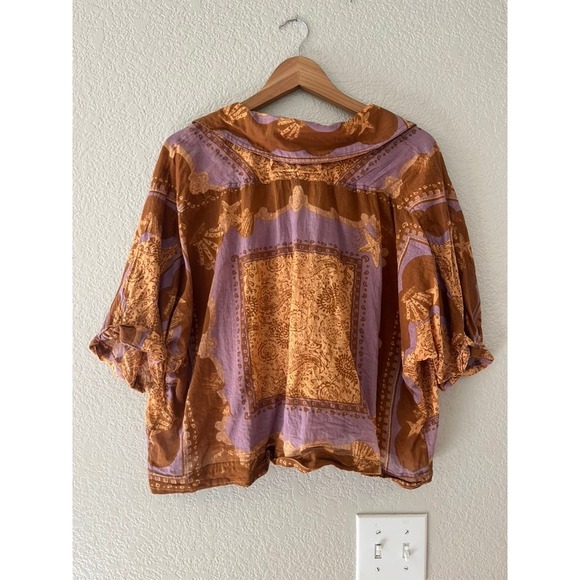 Free People Button-Down Shirt in Rust Brown and Lavender - Picture 4 of 8